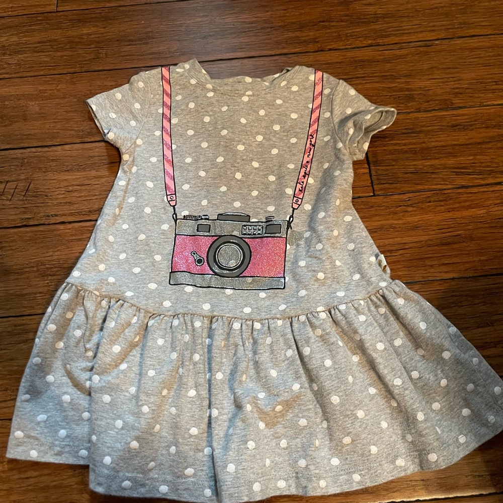 Kate Spade Gray Polka Dot Kids Dress with Pink Camera Design